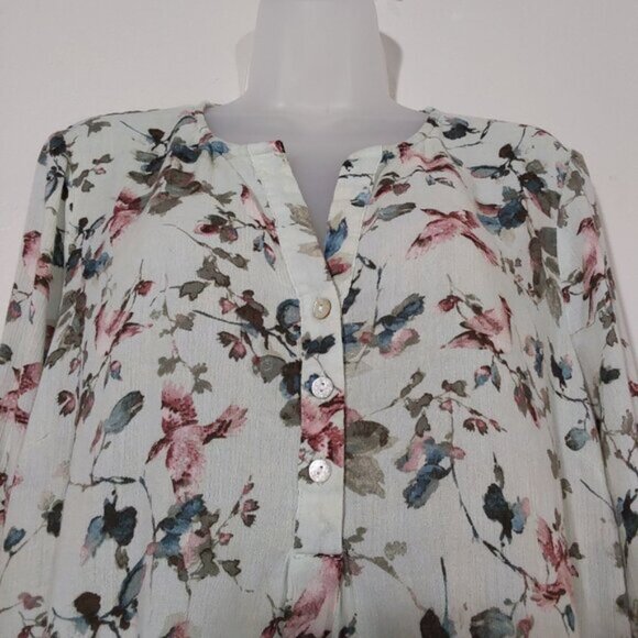 J. Jill Gauzy V-Neck Bird/Tree Print Oversized Blouse Excellent Cond - Med - Picture 3 of 8